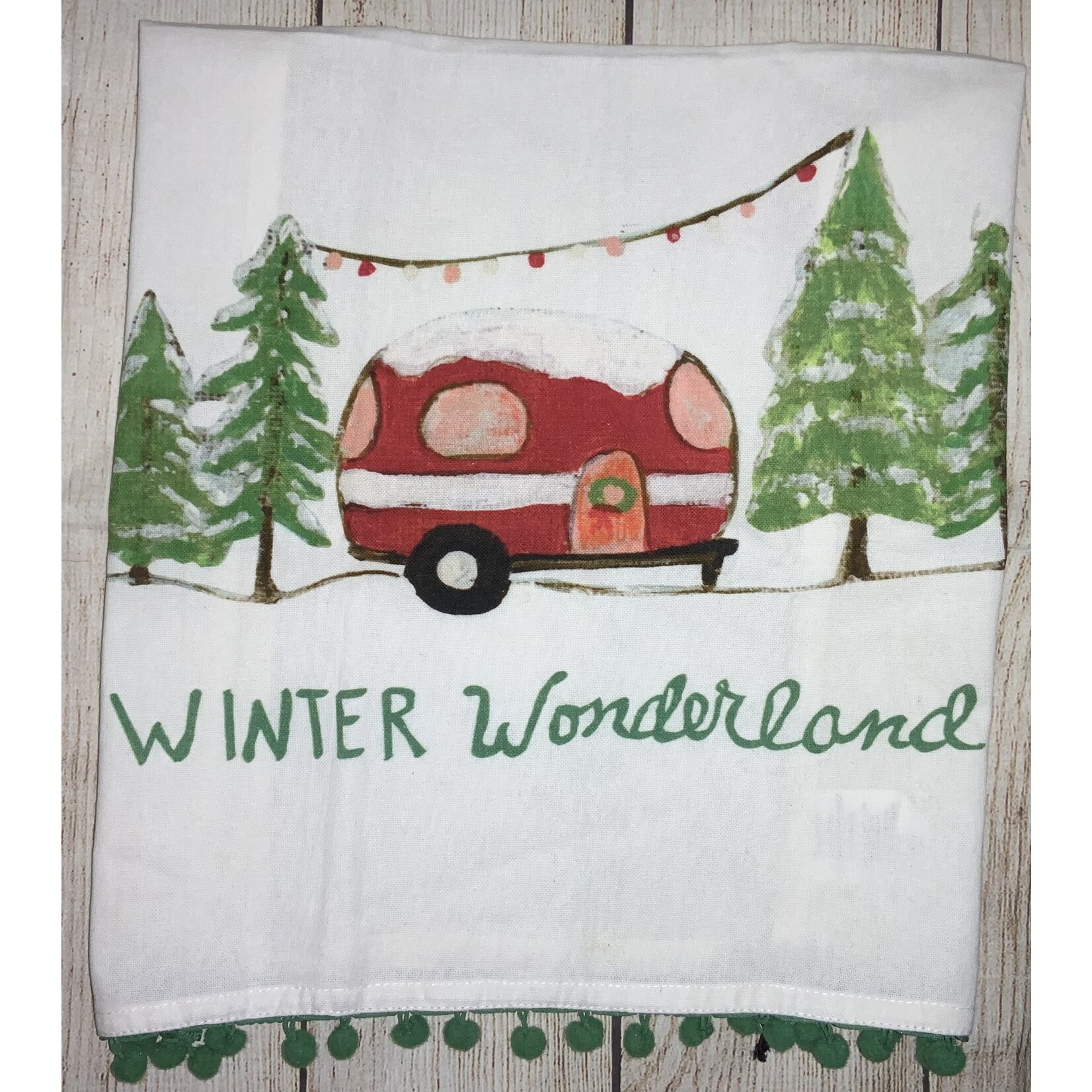Creative Co-op Creative Co-op Tea Towel w/Pom Winter Wonderland