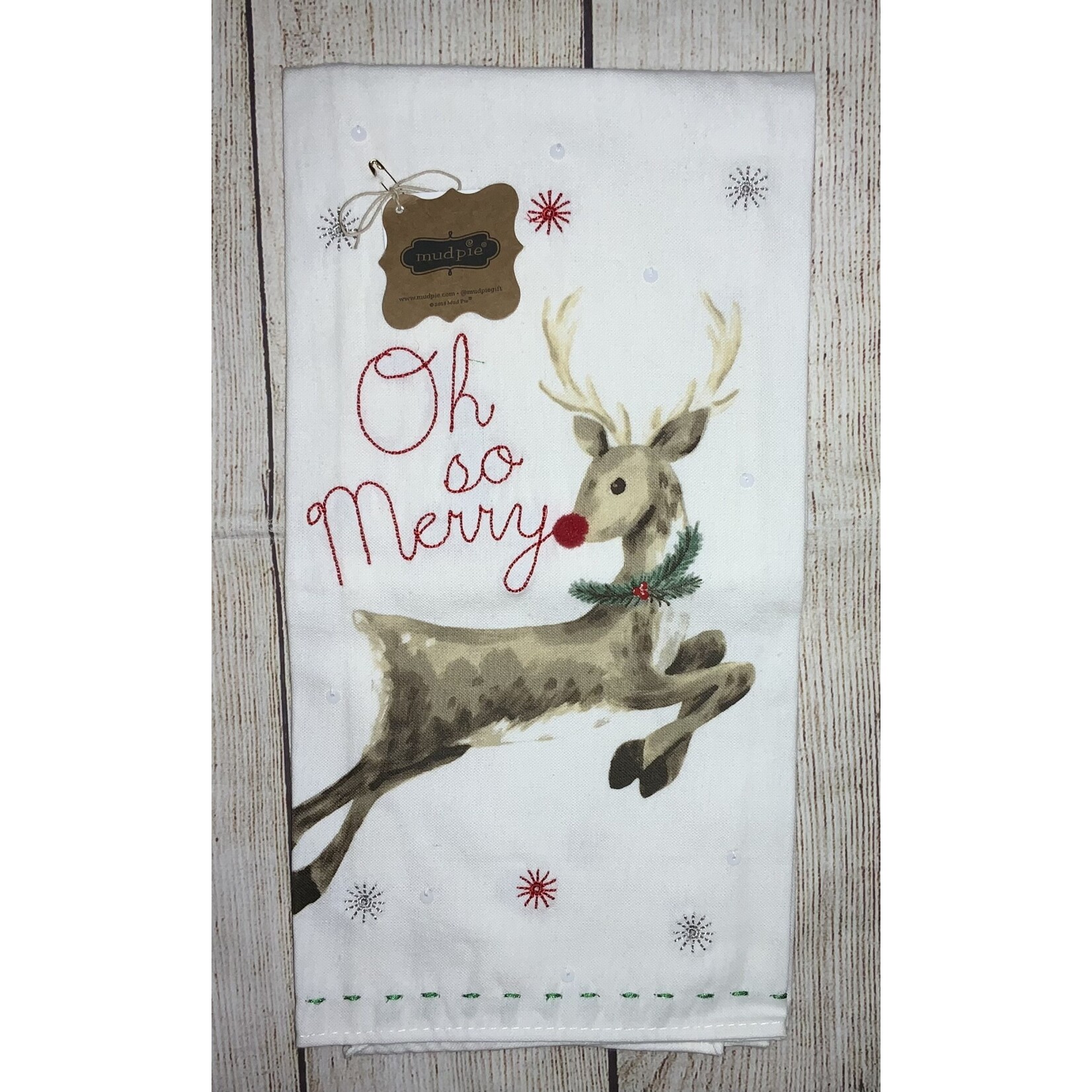 Mudpie Mudpie Holiday Reindeer Sequin Towel Oh So Merry