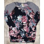 Lovely Melody Striped Floral Long Sleeve Top Small
