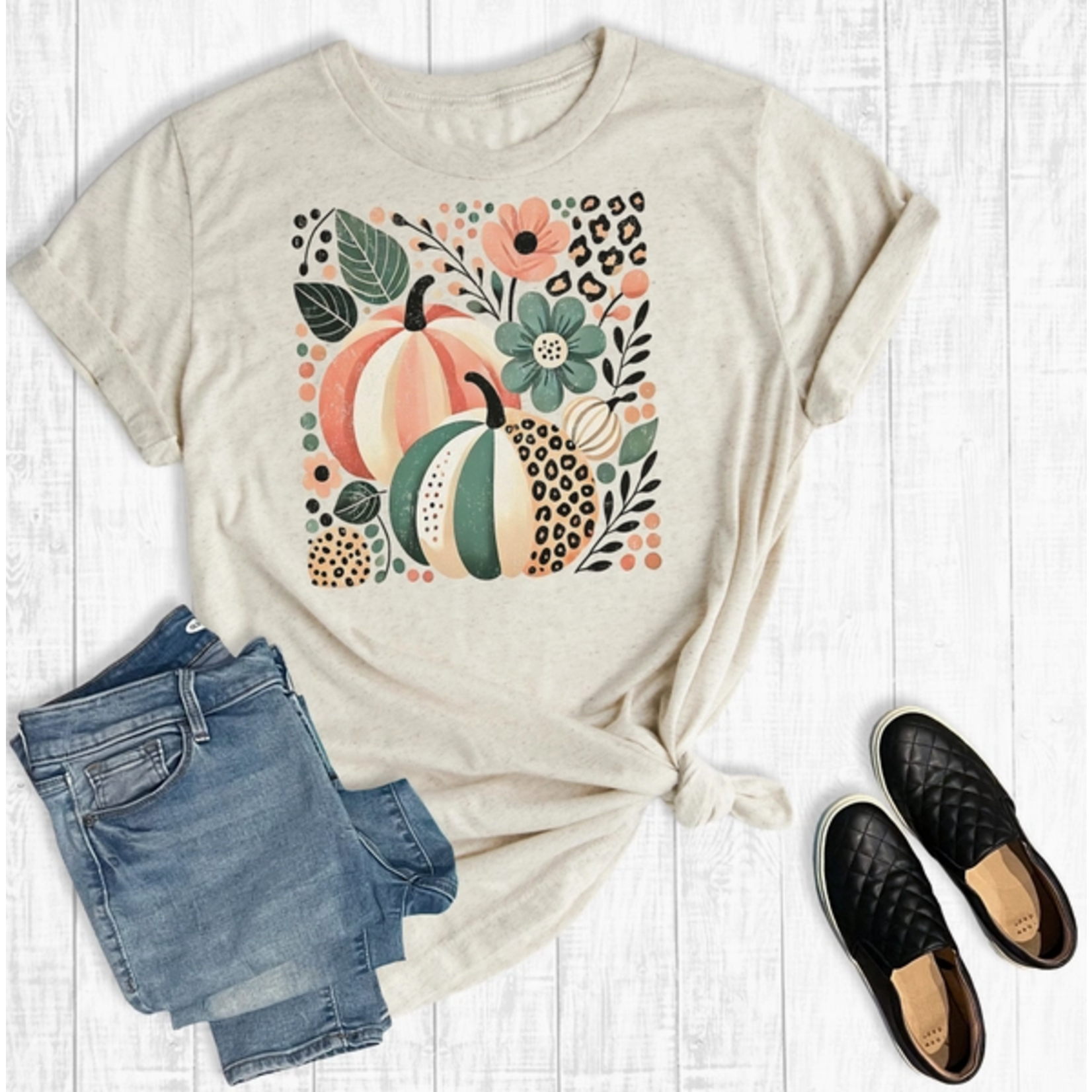 The Way Down South The Way Down South Retro Fall Floral Pumpkins Graphic Tee Oat