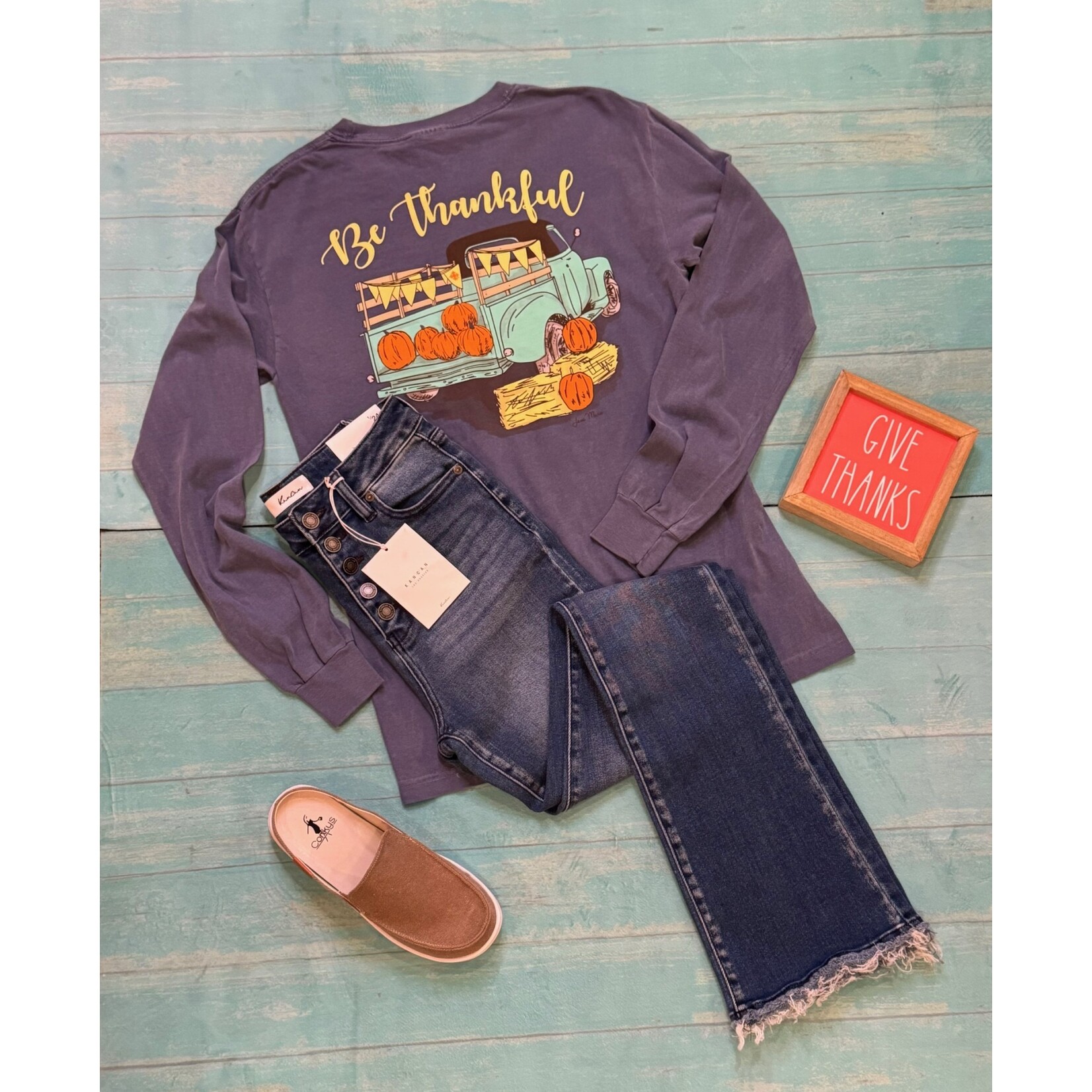 Kissed Apparel Be Thankful Vintage Truck Long Sleeve Small