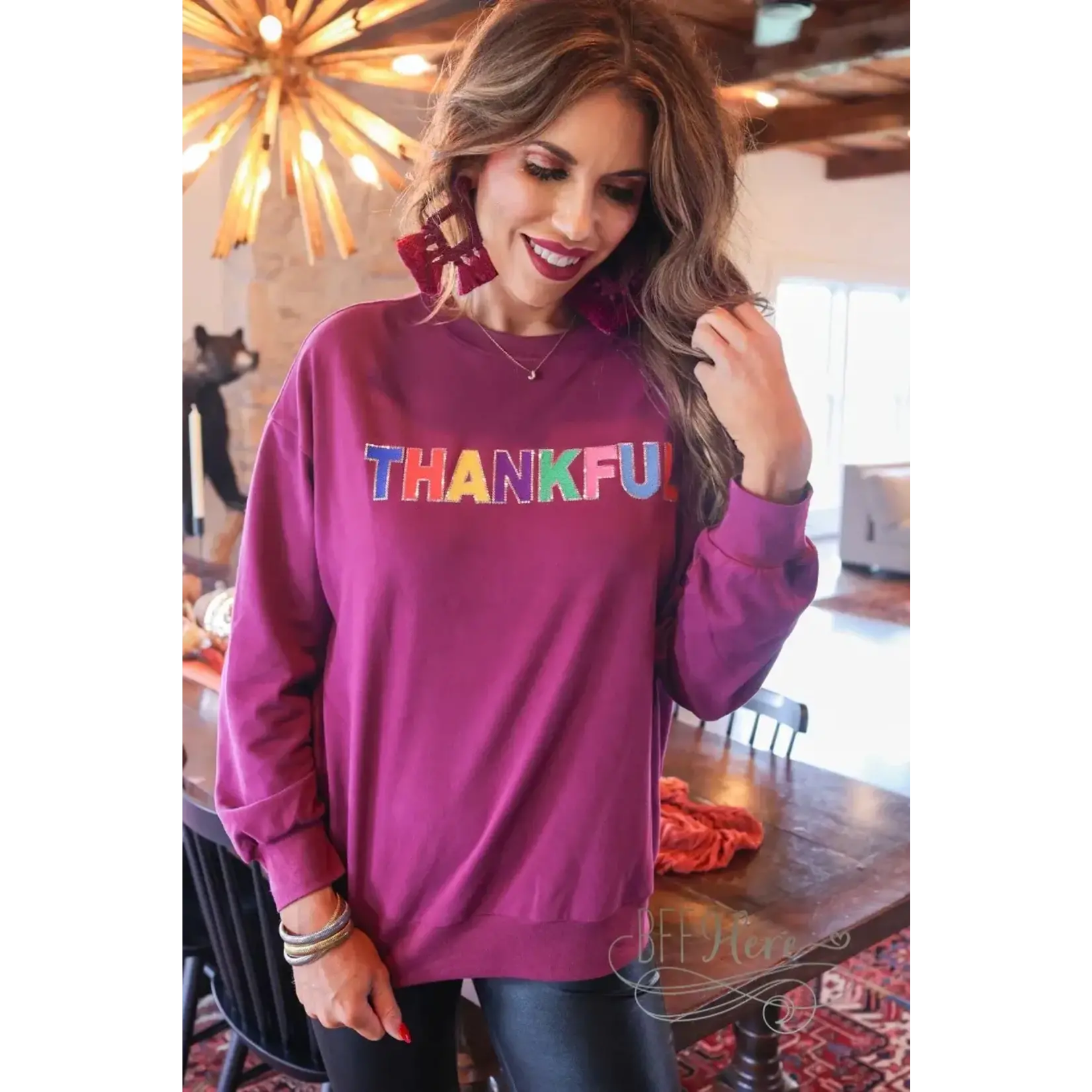Jess Lea Jess Lea Thankful Sequin Sweatshirt Plum