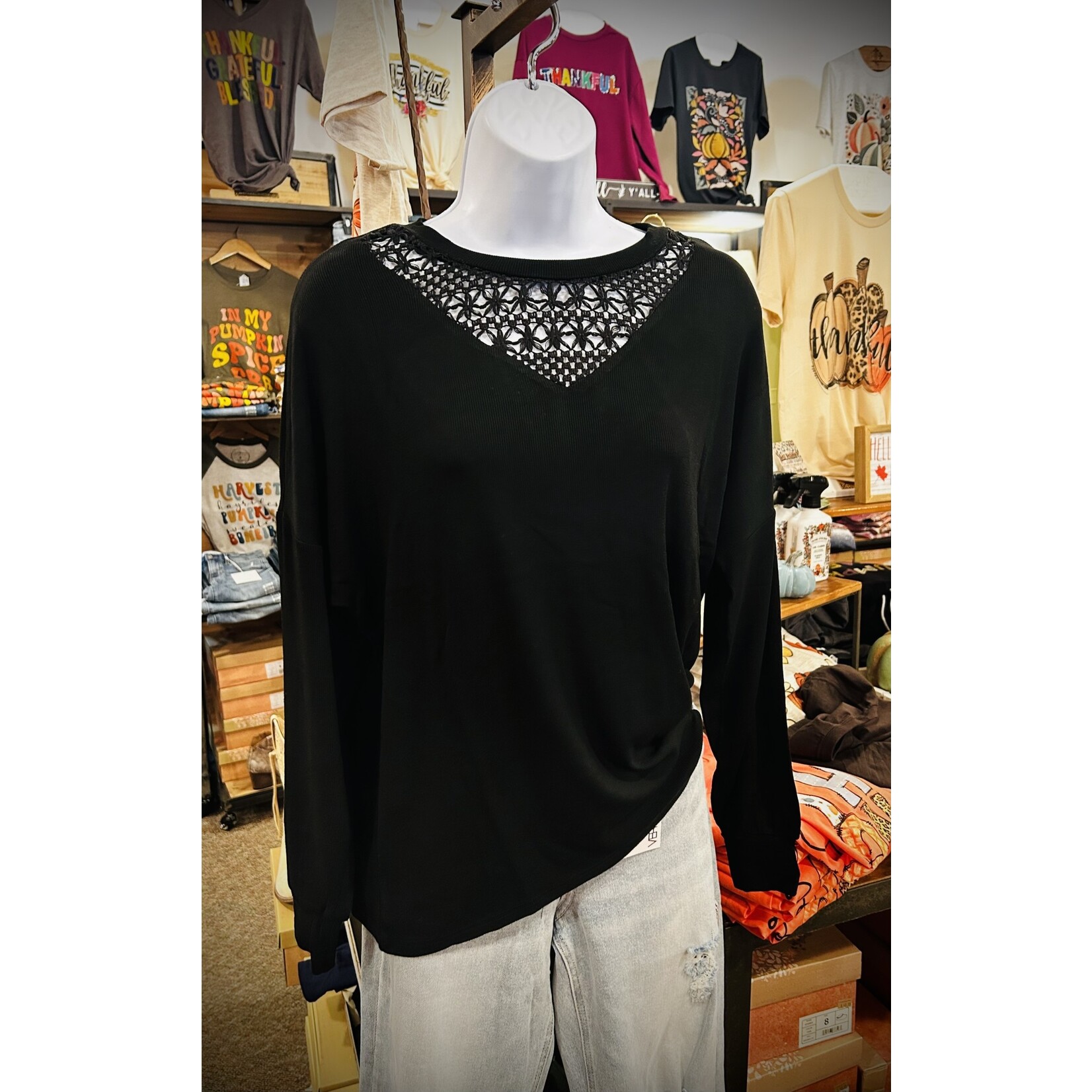 Sew in Love Sew In Love Long Sleeve Ribbed Top Black