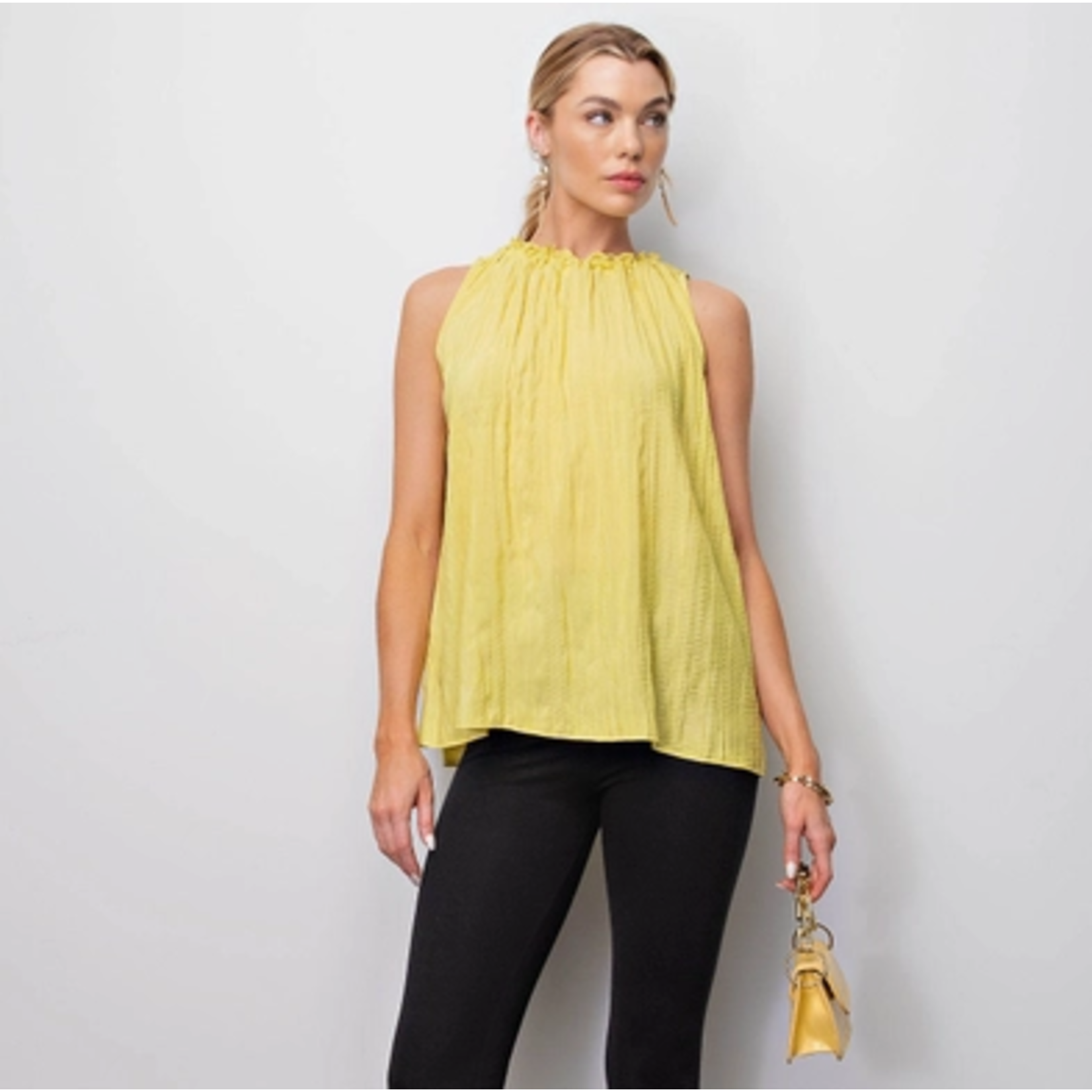 Kori Kori America Crinkle Satin Adjustable Strap Tied Back Tank Top