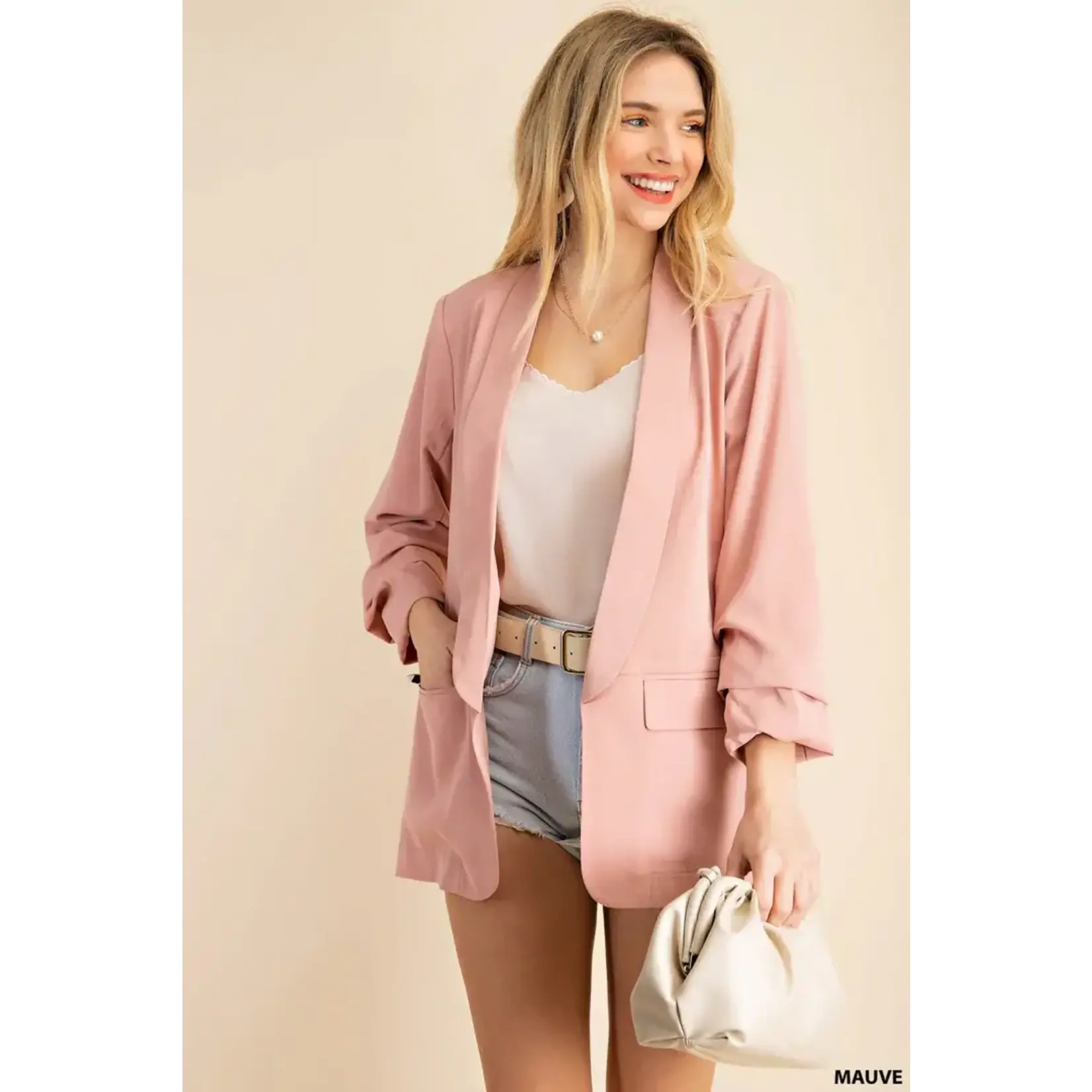 Kori Kori America Animal Printed Lined Open Blazer Mauve