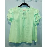 Kori Kori America Soft Chiffon Ruffle Sleeves Top Lime