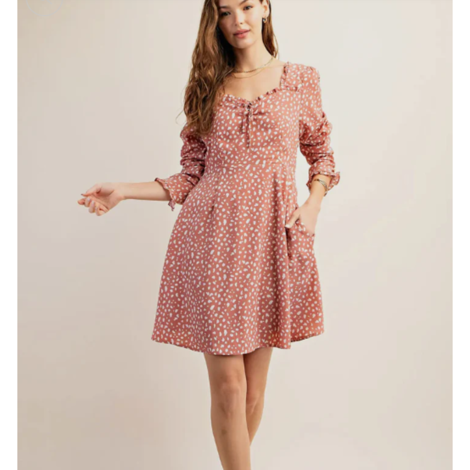 Kori Kori America Smocked Long Sleeve Back Tied Dress Apricot