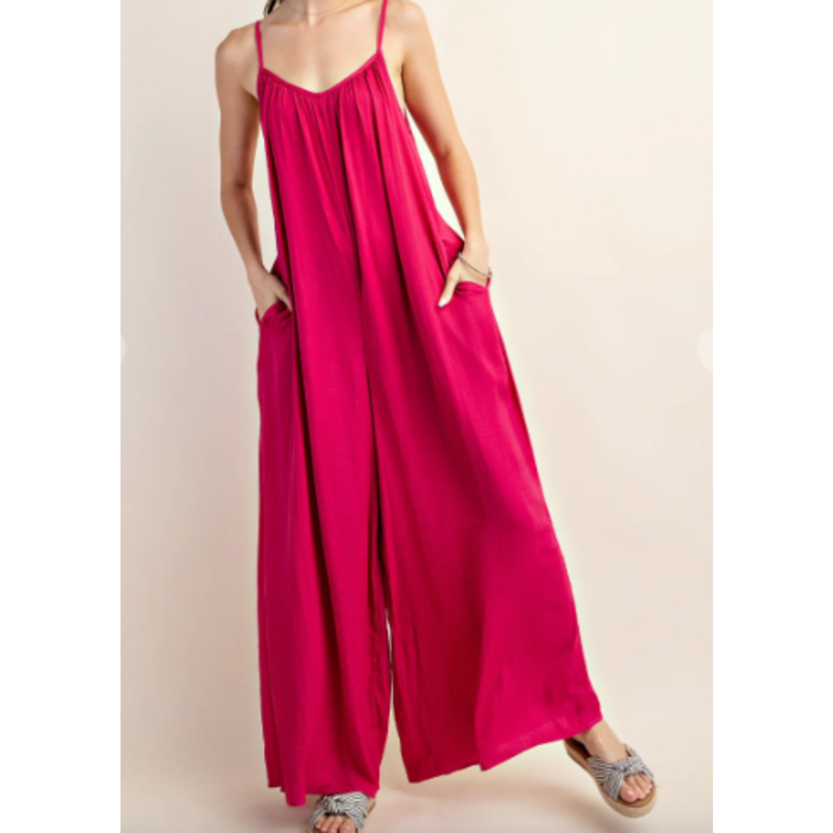 Kori Kori America Satin Side Pocket Loose Fit Jumpsuit Hot Pink