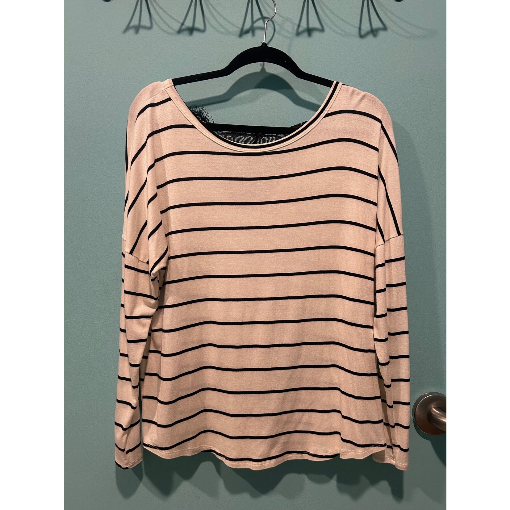 Lovely Melody Striped Open Back Lace Top Size Small