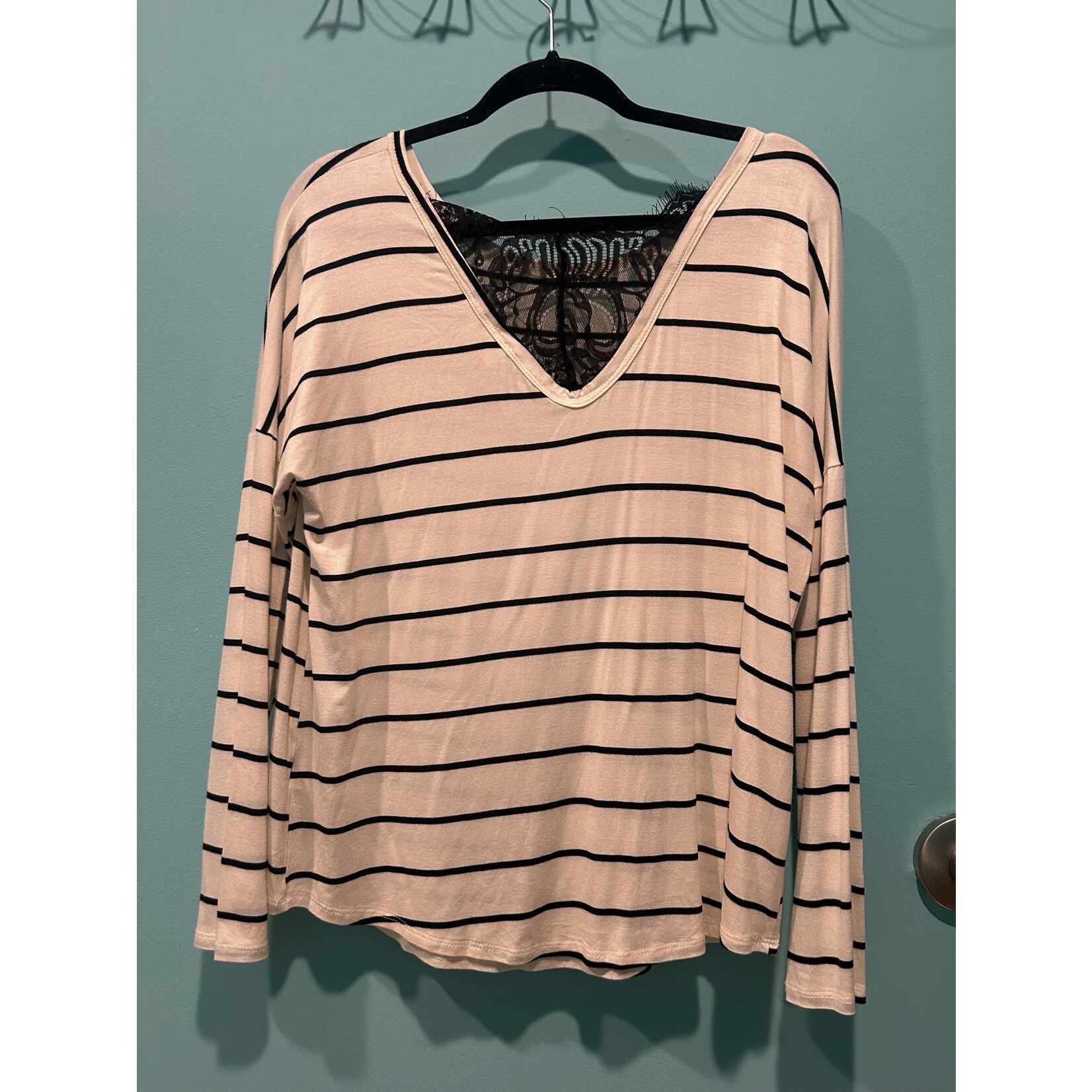 Lovely Melody Striped Open Back Lace Top Size Small