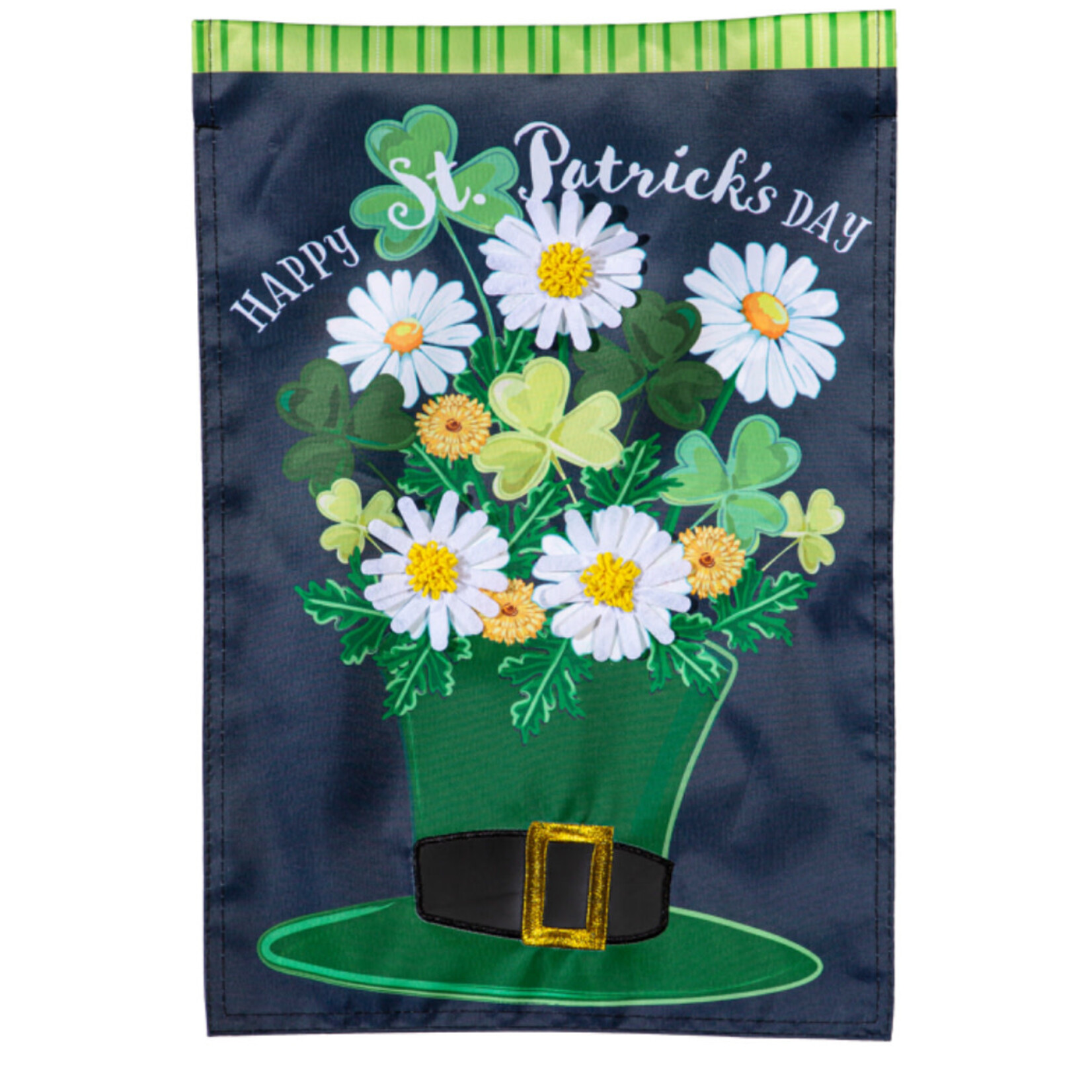 Evergreen Happy St. Patrick’s Day Floral Hat Applique’ Garden Flag