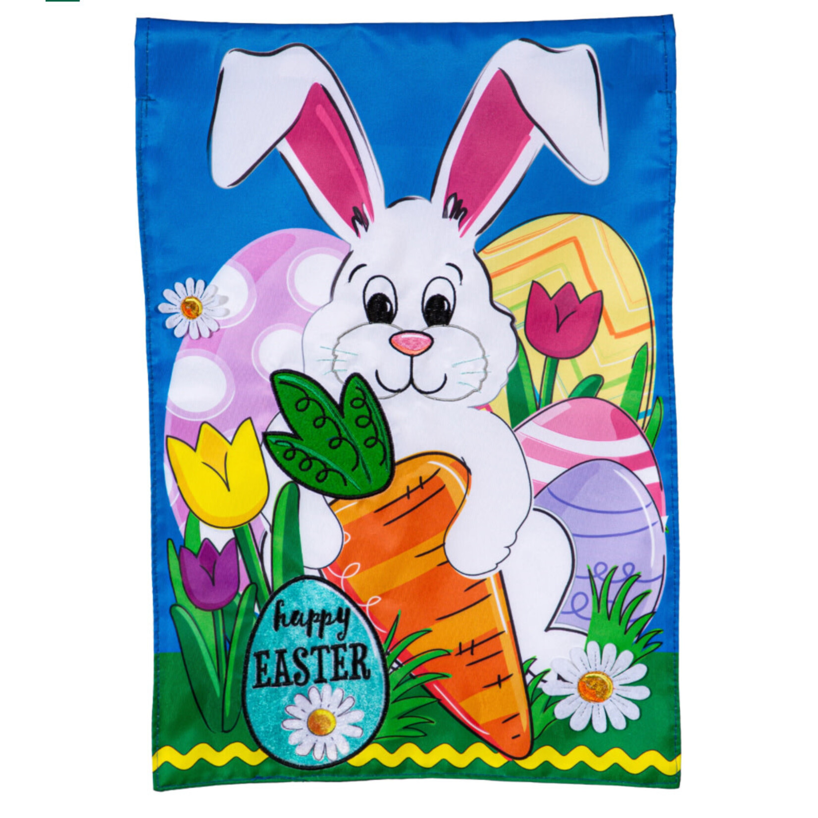 Evergreen Happy Easter Bunny and Carrot Appliqué Garden Flag