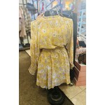 Kori Kori America Floral Print Mock Neck Smocked Dress Mustard