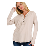 Zenana Zenana Thumb Hole Cuffs Button Closure Long Sleeve Sand Beige