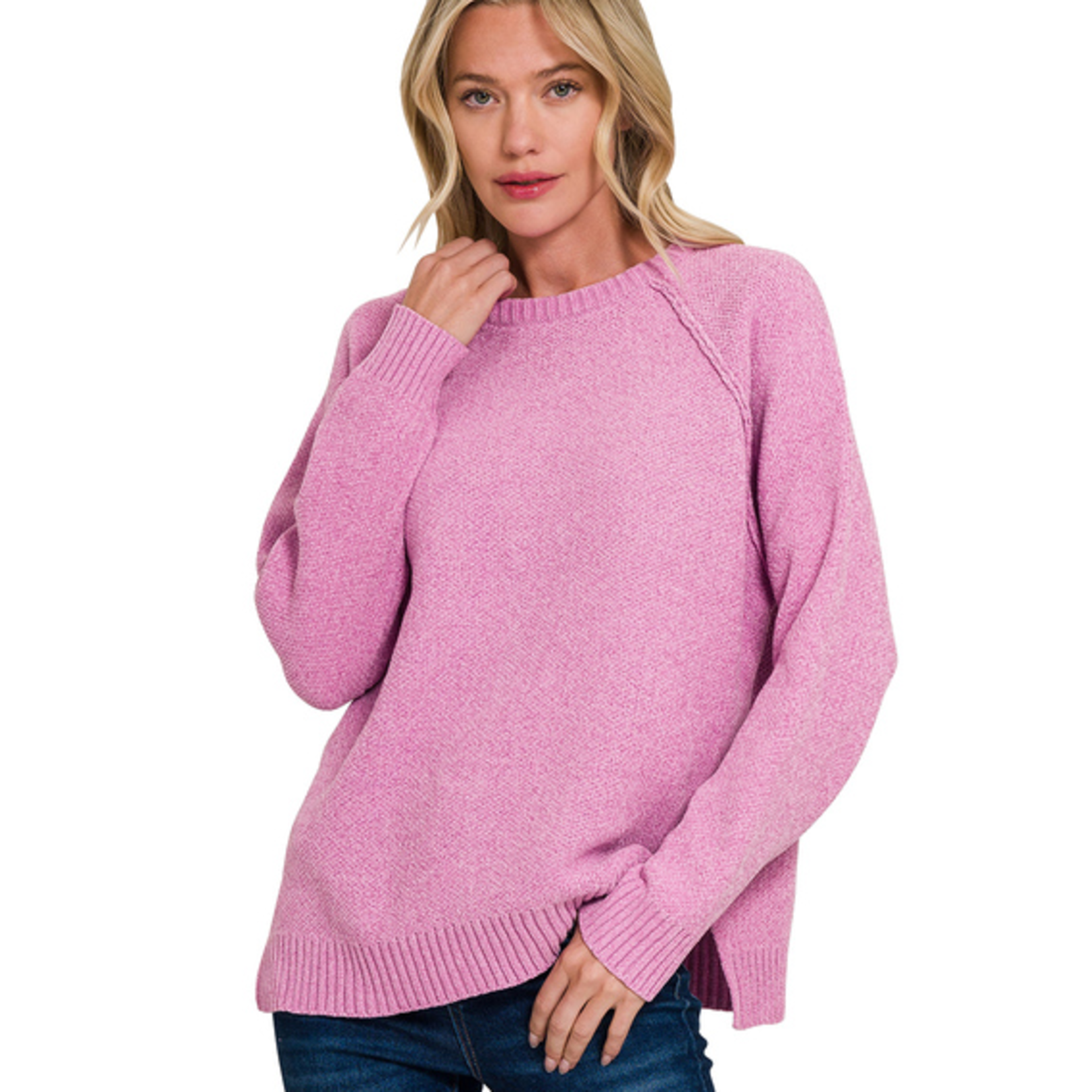 Zenana Zenana Chenille Raglan Sweater Mauve