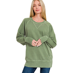Zenana Zenana Pigment Dyed French Terry Pullover with Pockets Light Olive