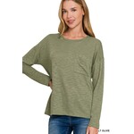 Zenana Zenana Slub Hacci Long Sleeve Top Light Olive