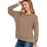 Zenana Zenana Brushed Hacci Drop Shoulder Sweater Mocha