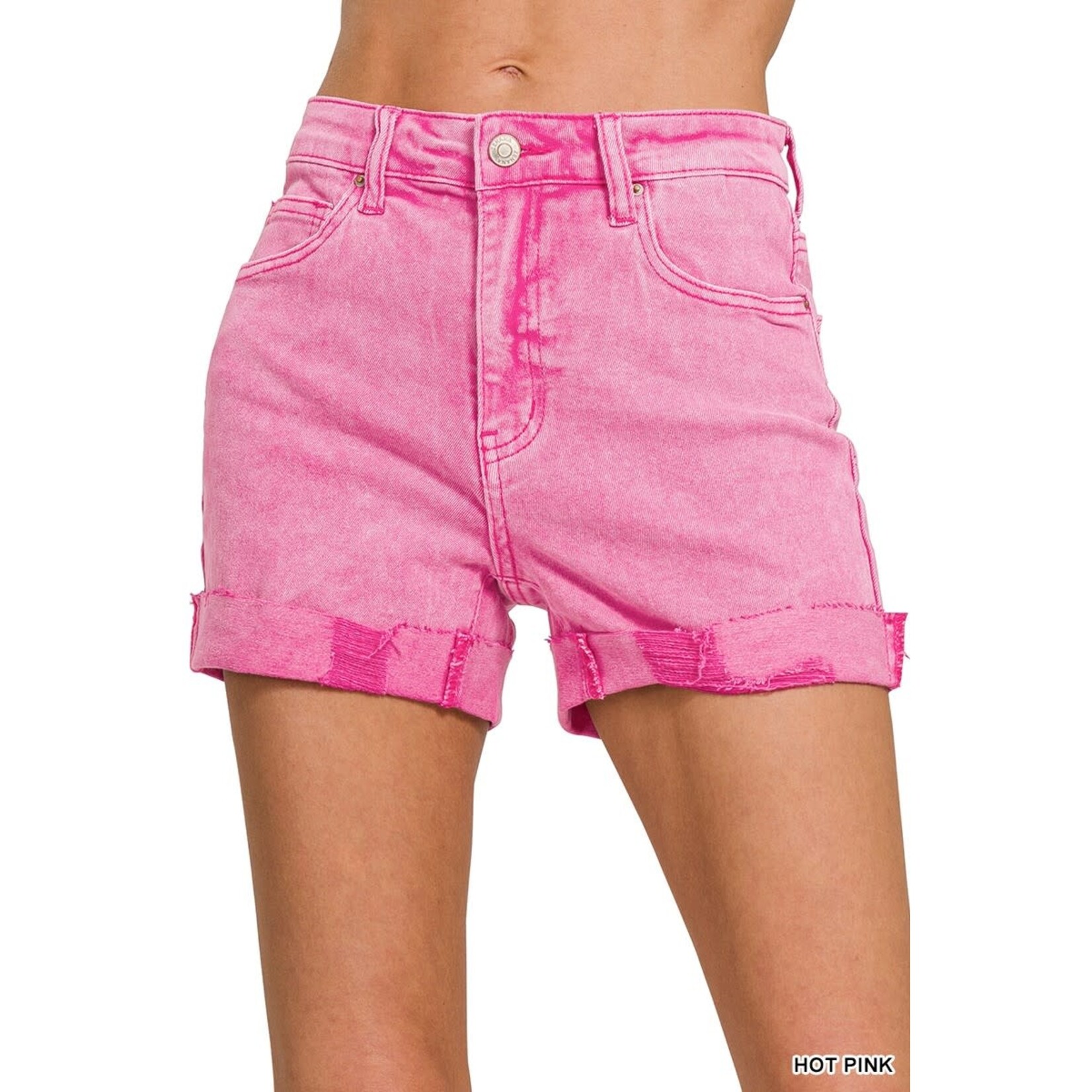 Zenana Zenana 5 Pockets Cuffed Shorts Hot Pink