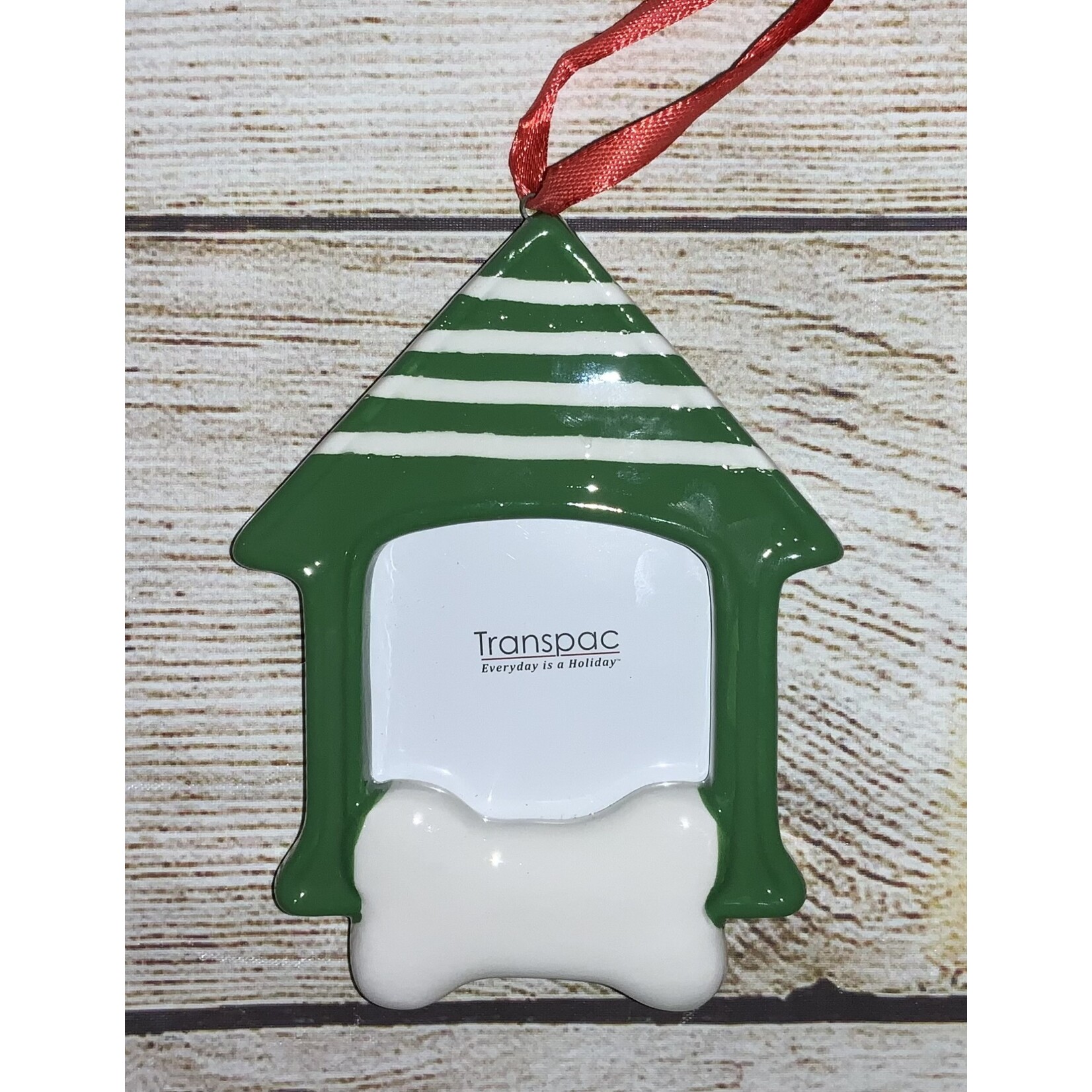 Transpac Dog House Photo Ornament Green