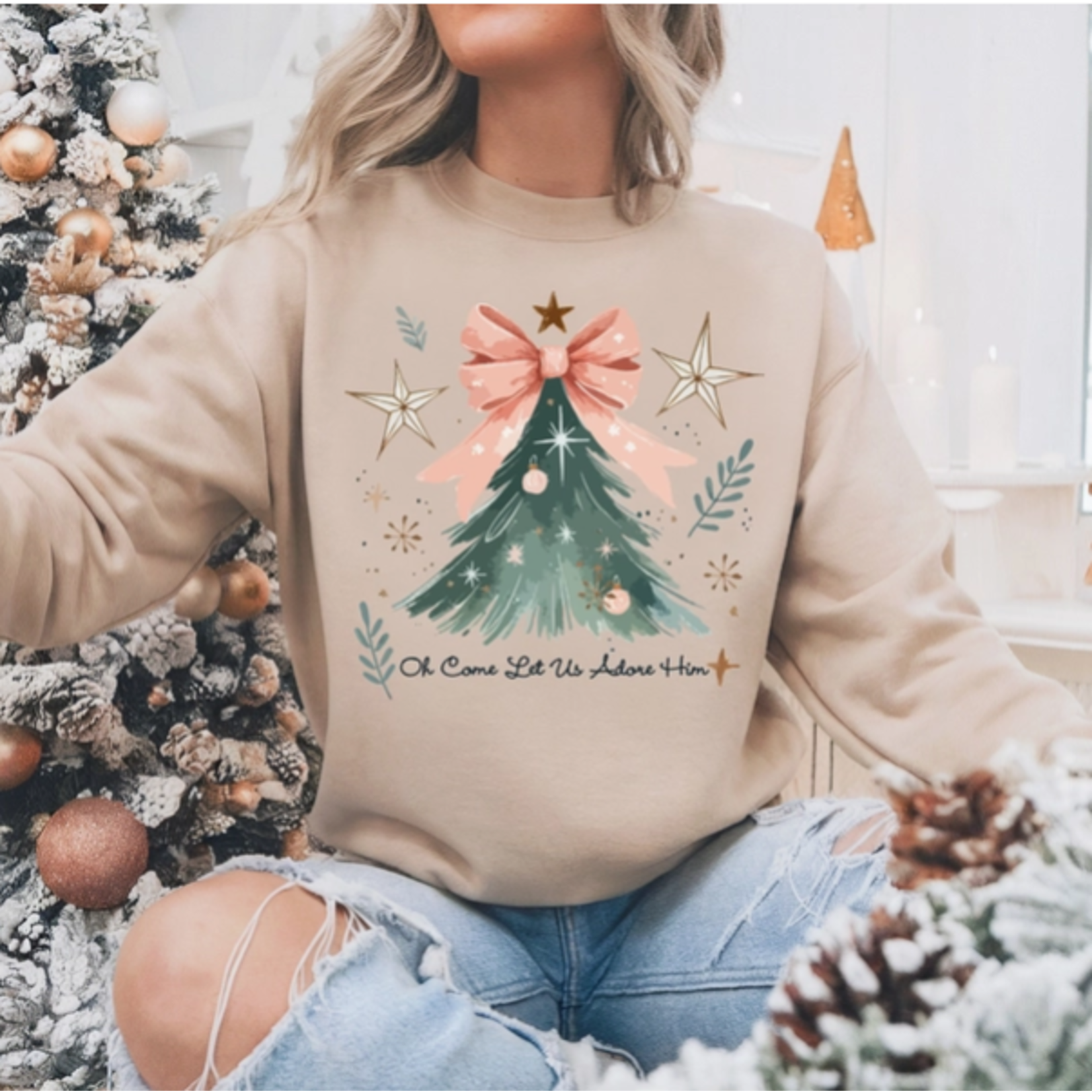 Southern Backroad Tees Southern Backroad Tees Oh Let Us Adore Him Crewneck