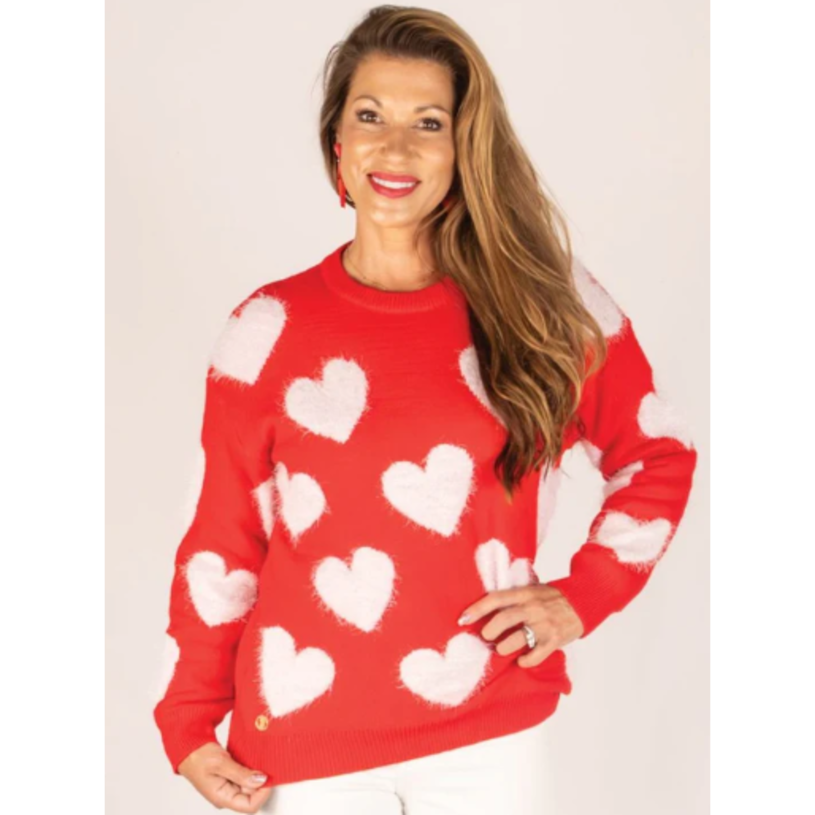 Simply Southern Simply Southern Fuzzy Heart Sweater Valentine Red