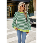 Lovesoft Lovesoft Color Contrast Crewneck Green and White Stripes Small