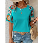 Lovesoft Lovesoft Half Sleeve Floral Crochet Top Turquoise
