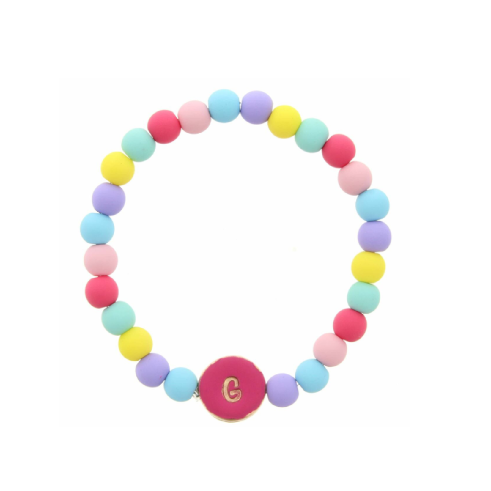 Jane Marie Jane Marie Kids Pink Stamped Multicolored Beaded Initial Bracelet "G"