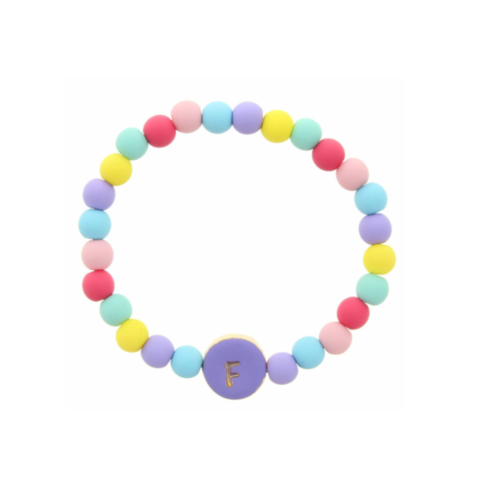 Jane Marie Jane Marie Kids Purple Stamped Multicolored Beaded Initial Bracelet "F"