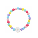 Jane Marie Jane Marie Kids White Stamped Multicolored Beaded Initial Bracelet "T"