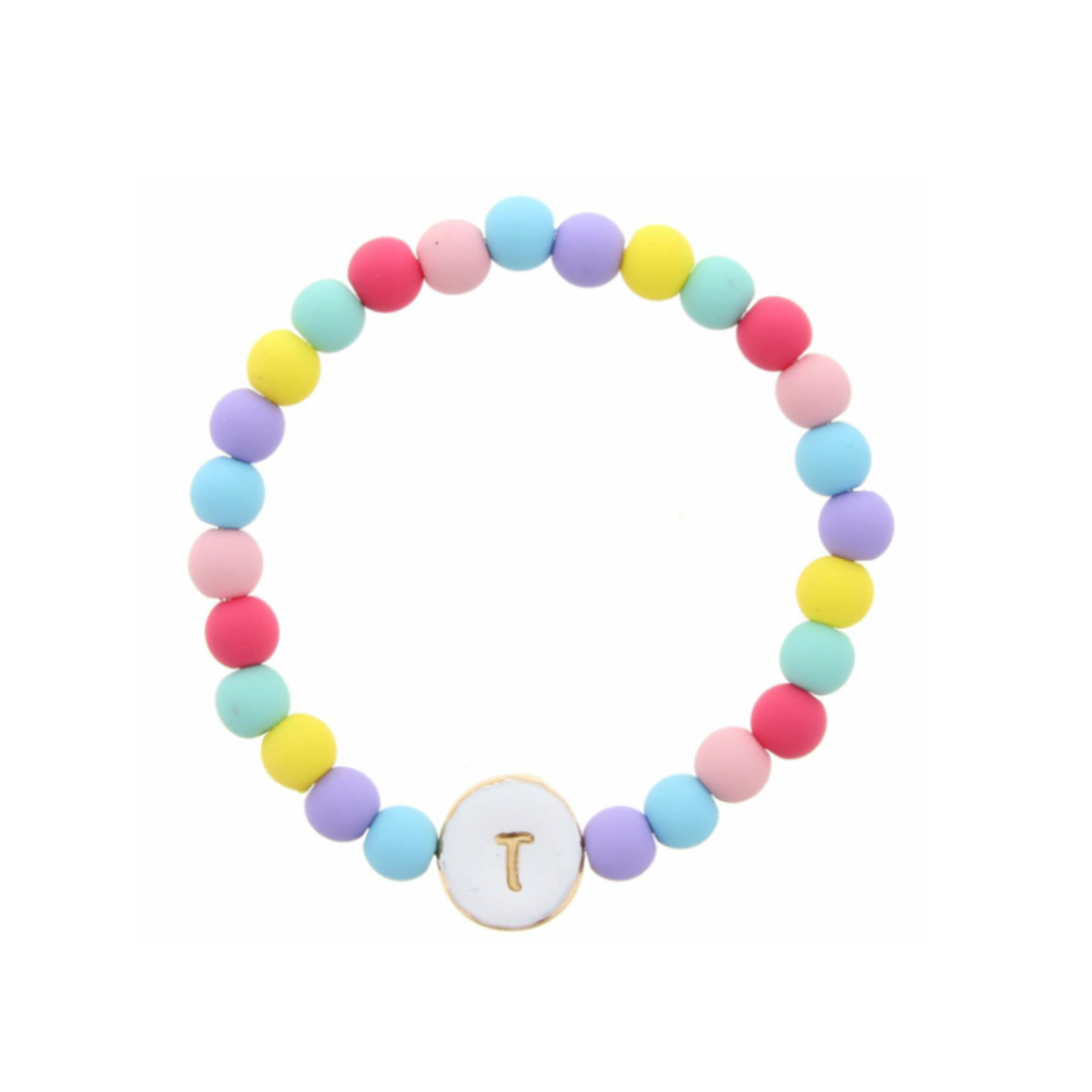 Jane Marie Jane Marie Kids White Stamped Multicolored Beaded Initial Bracelet "T"