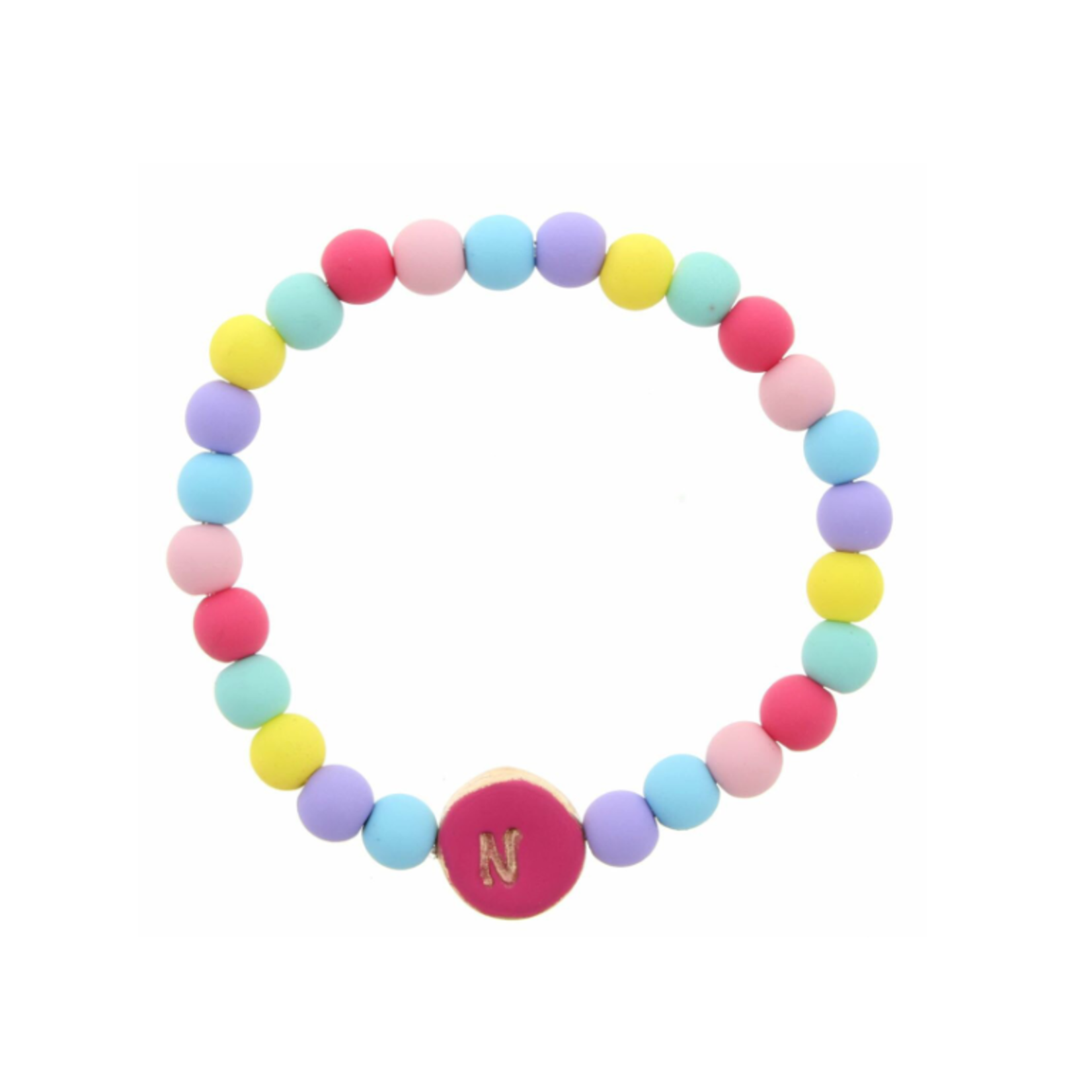 Jane Marie Jane Marie Kids Pink Stamped Multicolored Beaded Initial Bracelet "N"