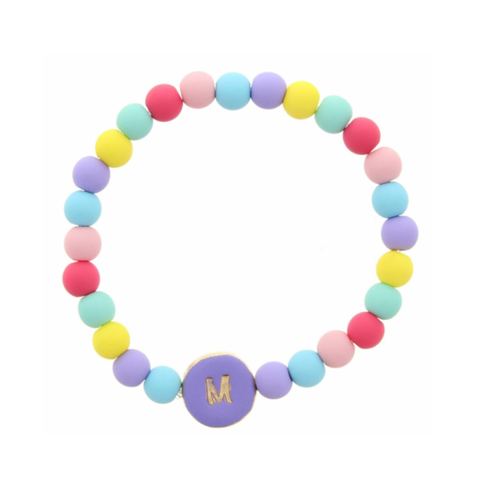 Jane Marie Jane Marie Kids Purple Stamped Multicolored Beaded Initial Bracelet "M"