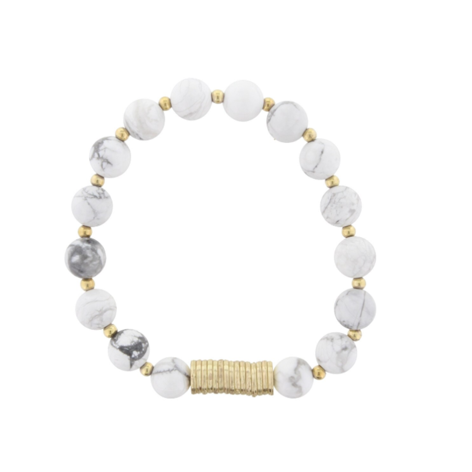 Jane Marie Jane Marie Howlite Beaded Stretch Bracelet with Gold Disks