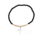 Jane Marie Jane Marie Jet Black Beaded Bracelet with Gold Bar and Crystal