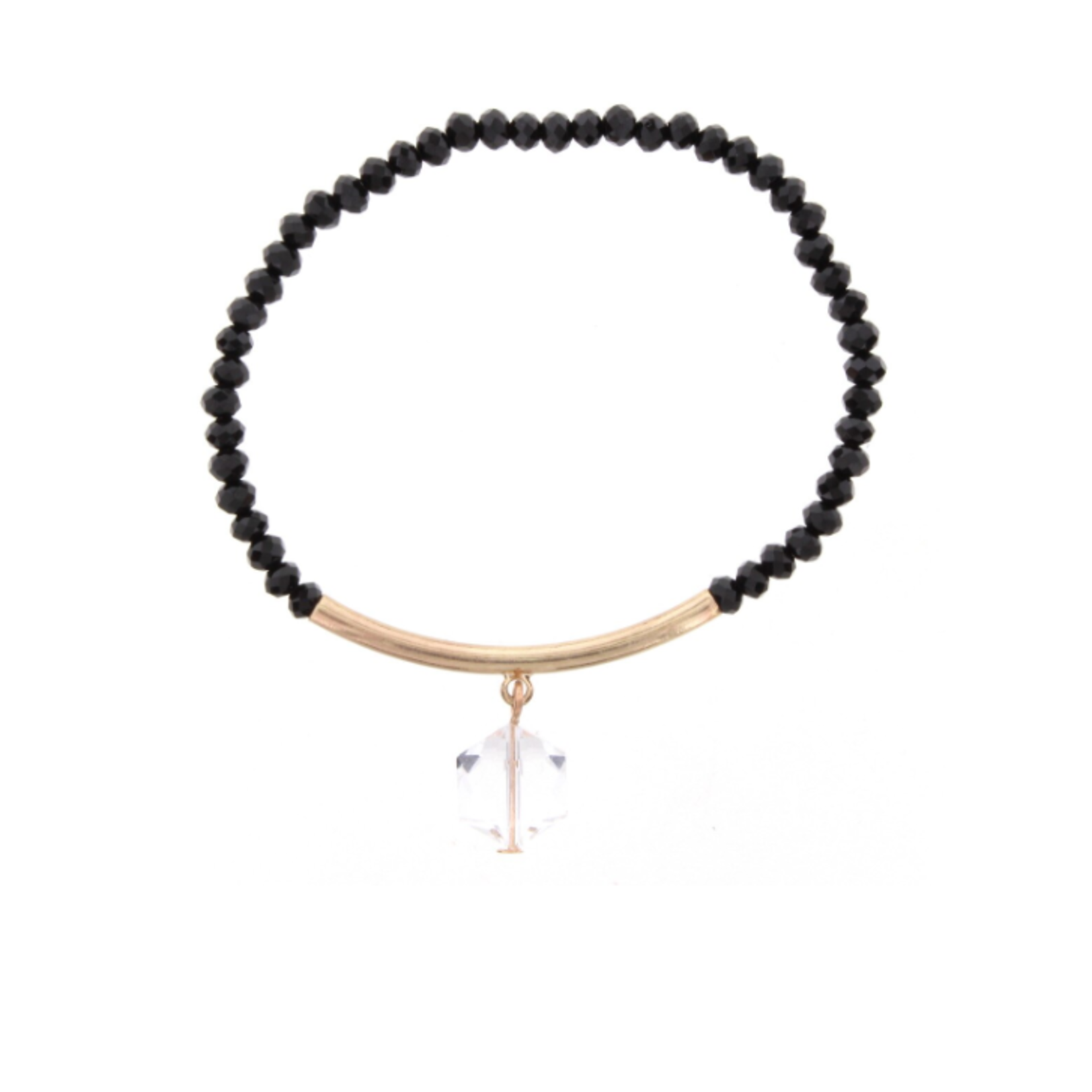 Jane Marie Jane Marie Jet Black Beaded Bracelet with Gold Bar and Crystal
