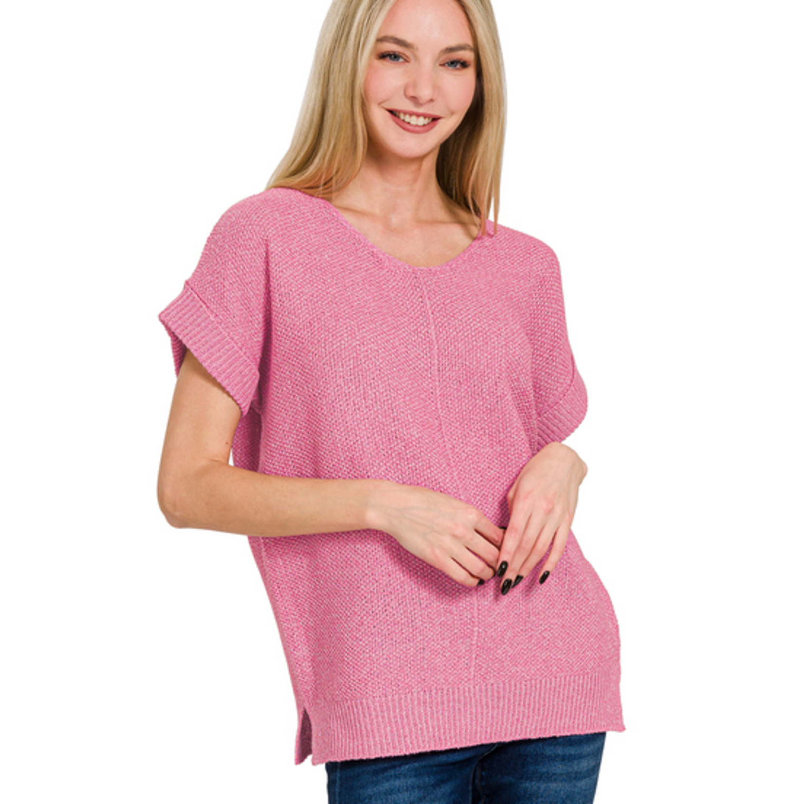 Zenana Zenana Center Seam Short Sleeve Sweater Mauve