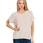 Zenana Zenana Center Seam Short Sleeve Sweater Heather Mocha