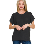 Zenana Zenana Center Seam Short Sleeve Sweater Black