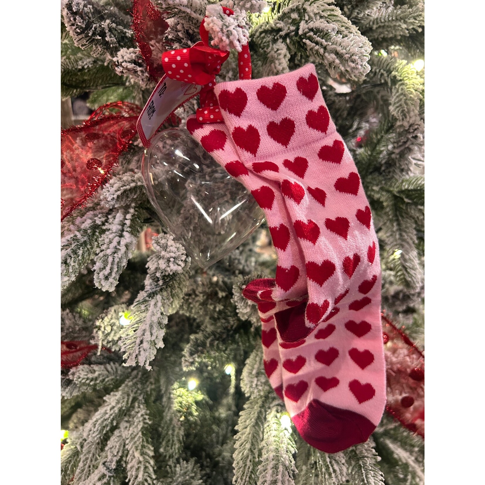 Transpac Valentine Socks in Acrylic Heart Pink with Red Hearts