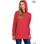 Zenana Zenana Hooded Brushed Melange Hacci Sweater Dark Red
