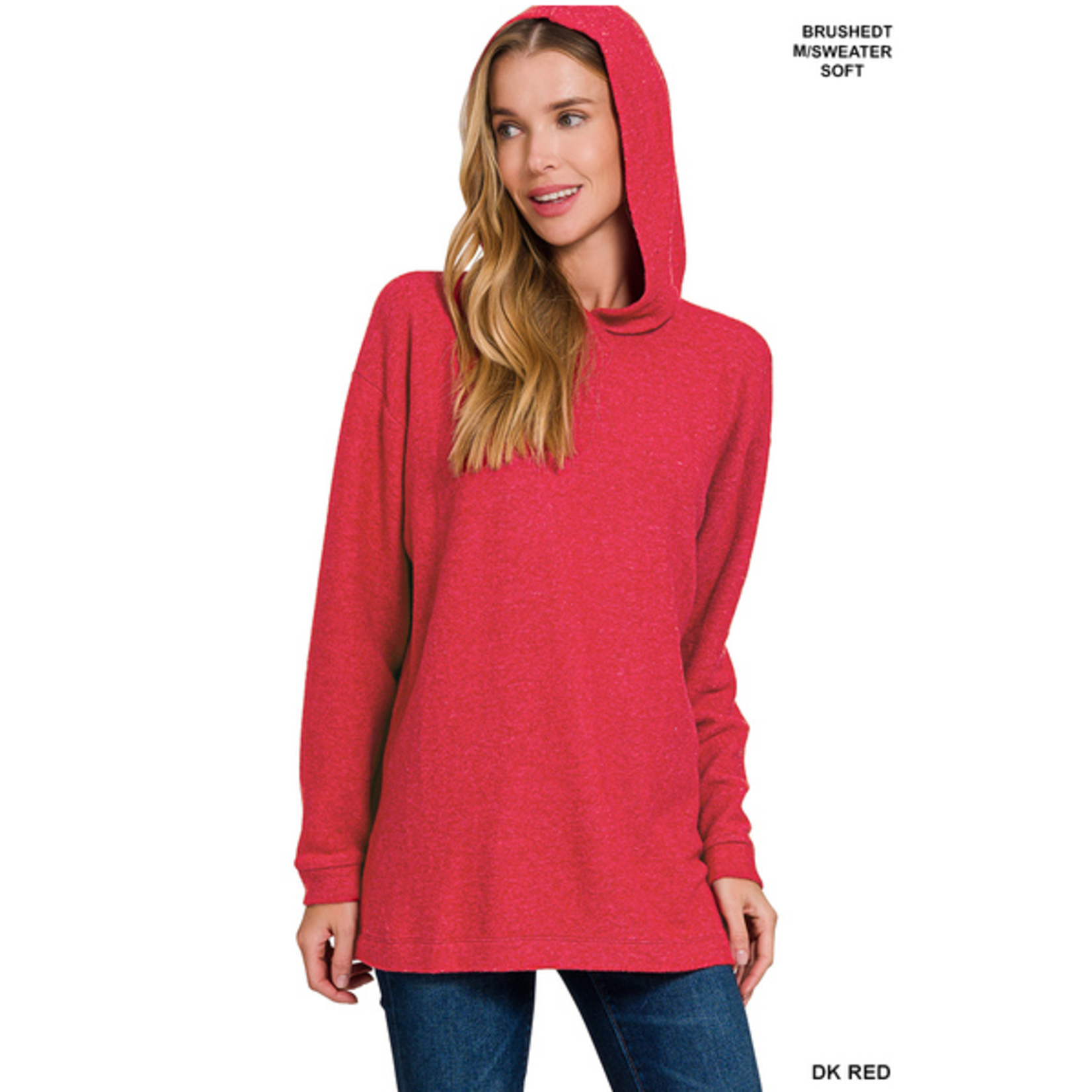 Zenana Zenana Hooded Brushed Melange Hacci Sweater Dark Red