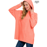 Zenana Zenana Hooded Brushed Melange Hacci Sweater Coral
