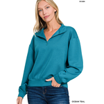 Zenana Zenana Scuba Half Zip Pullover Sweatshirt Ocean Teal