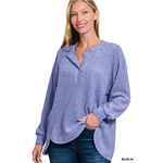 Zenana Zenana Brushed Hacci Oversized 7-Button Henley Sweater Marlin