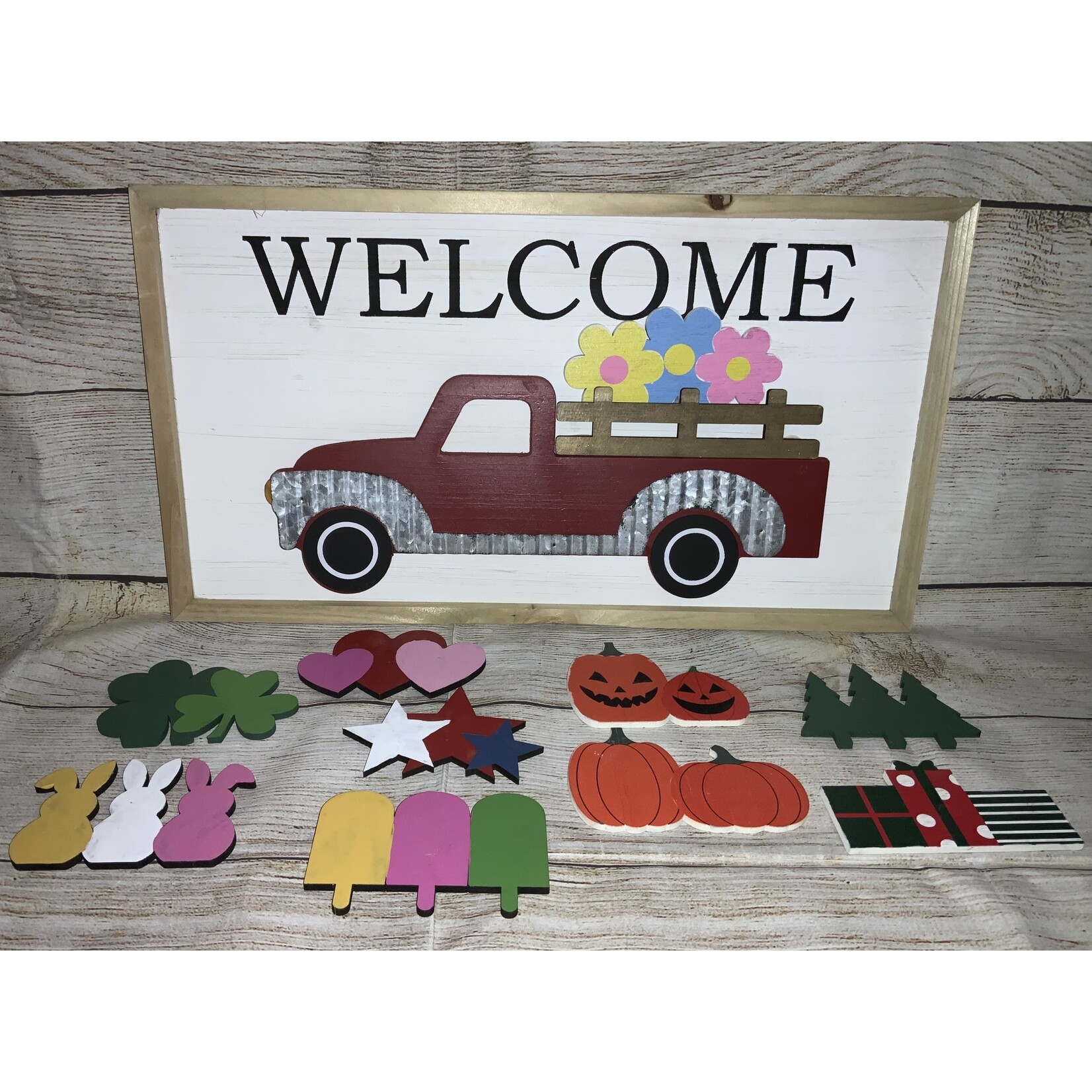 Gerson Red Truck Wood Wall Sign w/Seasonal Magnets