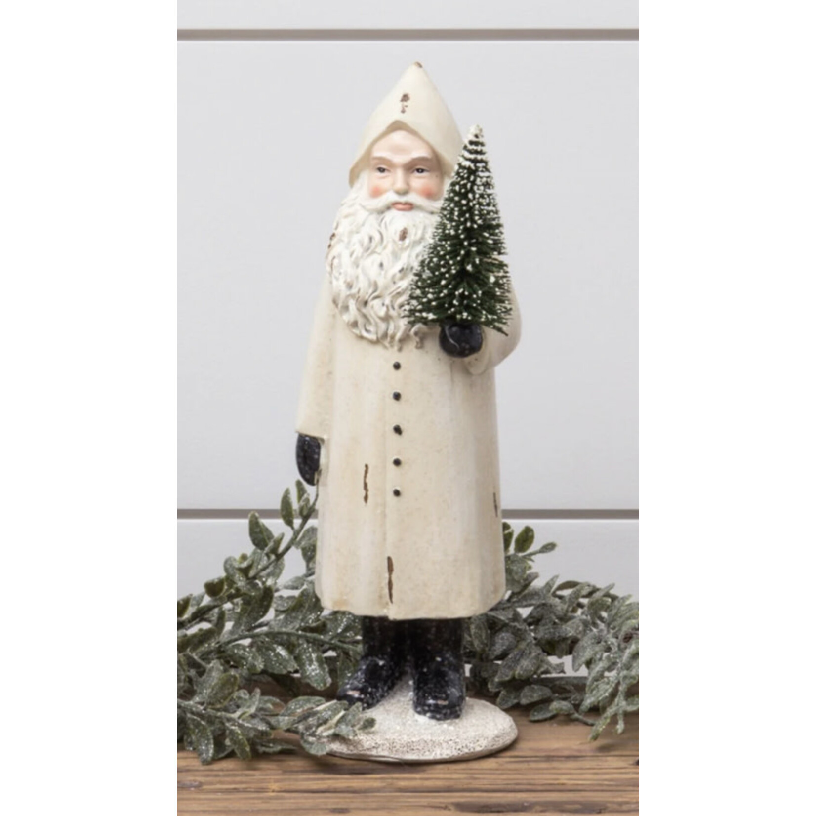 Audrey’s White Vintage Santa Figurine w/Tree