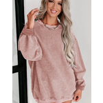 Lovesoft Lovesoft Solid Ribbed Knit Round Neck Pullover Pink