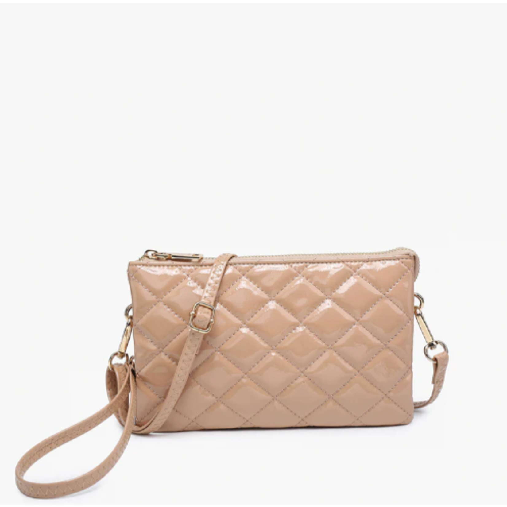 Jen & Co Jen & Co Riley High Gloss Quilted Crossbody Nude M013HG